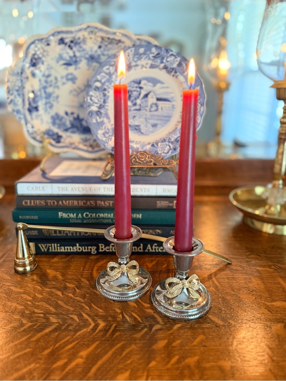 Silverplate & Brass Bow Candlestick Holders